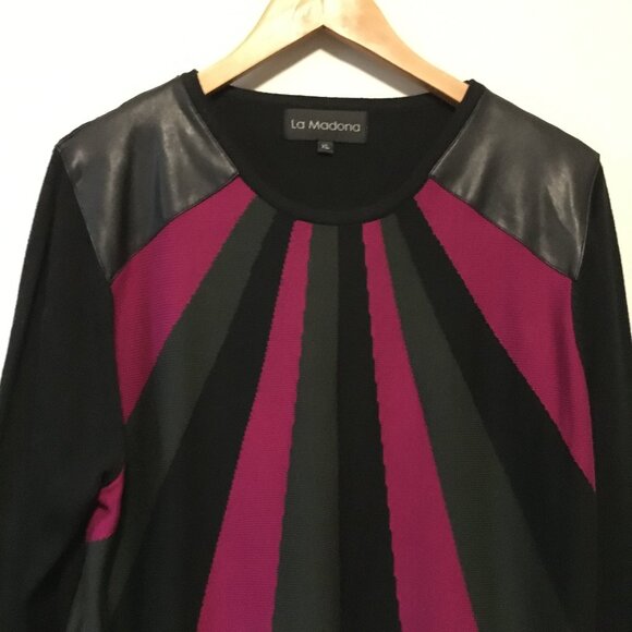 Vintage La Madona Faux Leather Shoulder Punk Sweater - Picture 4 of 12